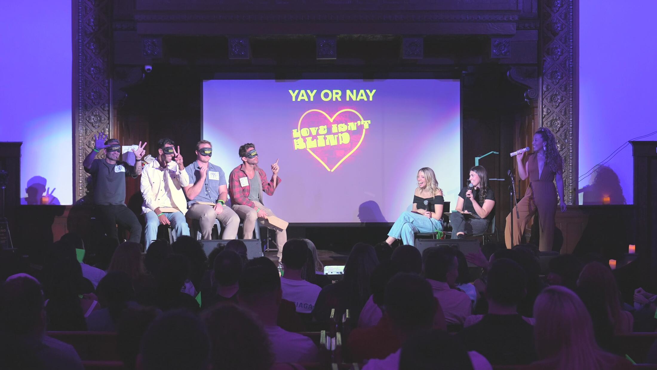 A Love Isn't Blind show, the audience cheering